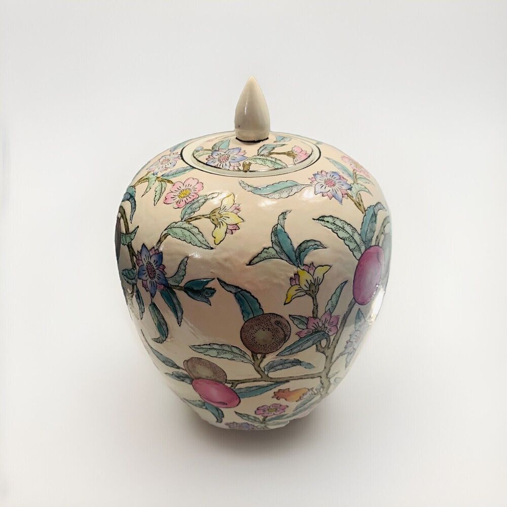 Vintage 12” WBI Floral Botanical Chinoiserie Plum tree blossoms Ceramic Vase Urn